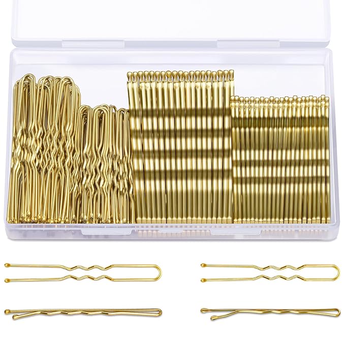 TsMADDTs Hair Pins, Blonde Bobby U Shaped Hair Pins for Women, Buns Nets with Box, 2.4in & 2in