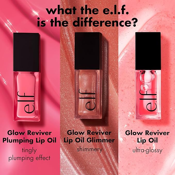 e.l.f. Glow Reviver Plumping Lip Oil, Tinted Lip Plumper For A High-Shine, Plump Finish, Infused With Jojoba Oil, Vegan & Cruelty-Free, Burst Bubble