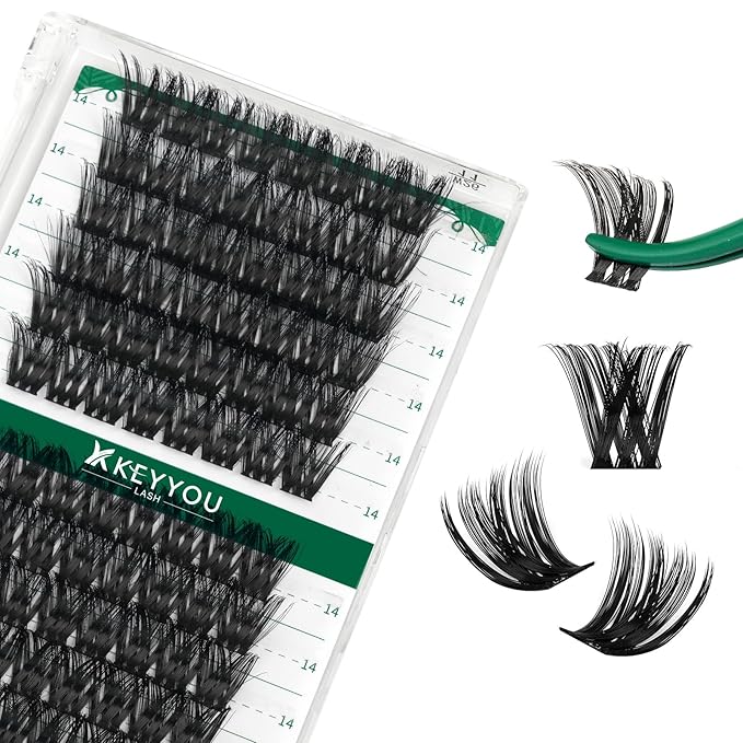 Lash Clusters,96 Pcs Cluster Lashes Y07 D Curl 14mm DIY Lash Extensions Eyelash Clusters,KEYYOU Volume Wispy Individual Lashes Soft&Comfortable Easy DIY at Home(Y07,D-14mm)