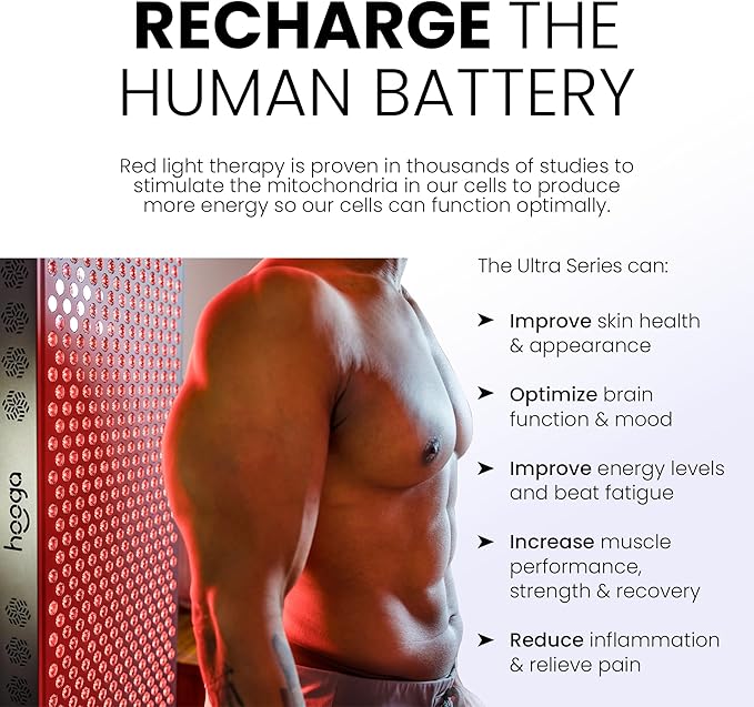 Hooga Red Light Therapy, Red Near Infrared LED Panel, 300 Quad Chip Flicker Free LEDs, Ultra Series, Clinical Grade Device for General Health and Wellness. ULTRA1500.