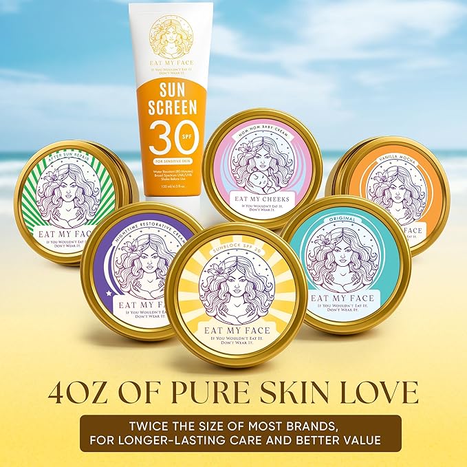 Eat My Face Organic Beef Tallow Sunscreen SPF 30 | Non Nano Zinc Oxide Mineral Sunscreen, Reef Safe & Non Toxic Sunblock for Face and Body, Natural Chemical Free Made in USA, Tallow Zinc Sunblock 4oz