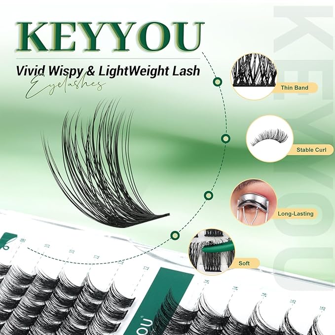 Lash Clusters 96pcs Individual Lashes D Curl 8-18MIX Cluster Lashes KEYYOU Volume Wispy Lash Extension Soft&Comfortable Easy DIY at Home(Y11 D-8-18MIX)