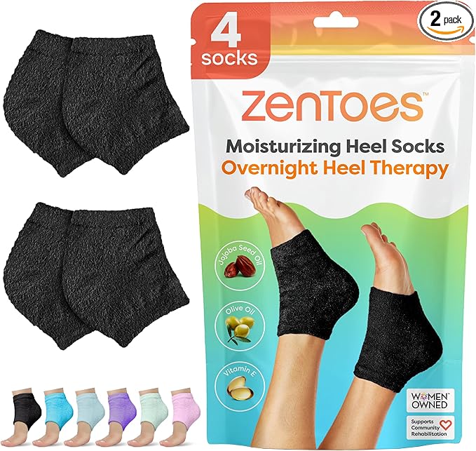 ZenToes Moisturizing Socks for Cracked Heel Treatment, Vitamin E, Olive Oil and Jojoba Oil Infused Heel Socks, Galentines Day Gifts, Self Care Gifts for Women (Fuzzy Black, Regular)