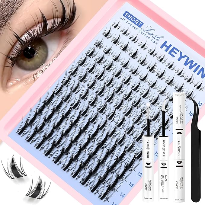 Fairy Lash Clusters Kit Manga Lash Clusters 8-18mm DIY Eyelash Extensions Kit Wet-Look Spiky Anime Individual Eyelashes Clusters with 0.05mm Ultra-Thin Invisible Lash Band by HEYWINK