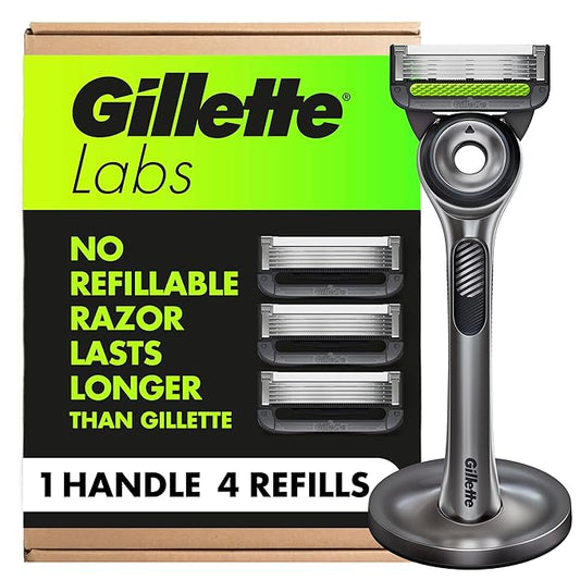 GilletteLabs with Exfoliating Bar by Gillette Razor for Men - 1 Handle, 4 Razor Blade Refills, Includes Premium Magnetic Stand