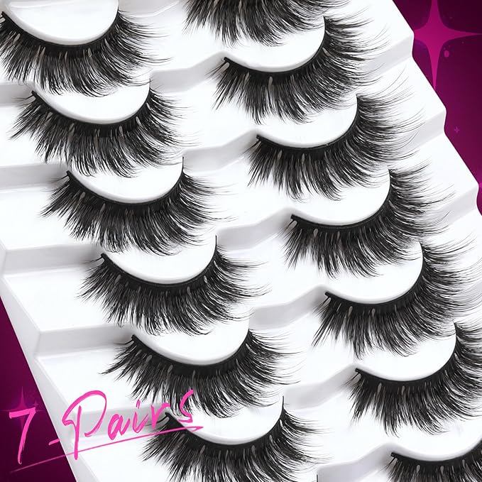 Veleasha False Eyelashes Wispy Faux Mink Lashes Fluffy Handmade Fake Eyelashes Natural Look 7 Pairs Pack Luxury Cat Eye Lashes (815)