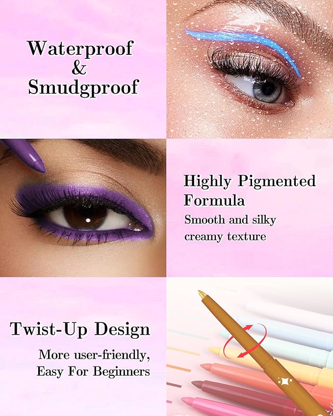 Purple Gel Eyeliner Pencil, Retractable Cream Matte Eye Liner Pencils, Waterline Eye Makeup Liners, Waterproof & Smudge Proof Eyeliner Facial Makeup Gift for Mature Women,Girls, Christmas – M09 Purple