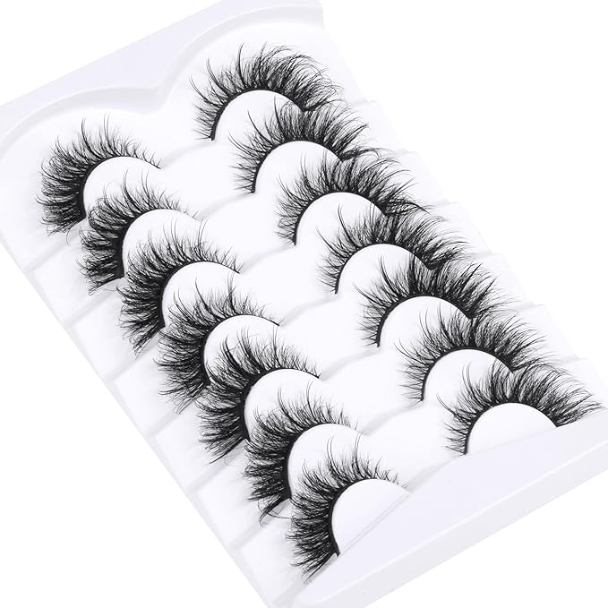 False Eyelashes Cat Eye Lashes Natural Fuzzy Eyelashes Wispy Strip Lashes Mink Volume Fake Eyelashes 7 Pairs Natural Lashes Cat Eye ALICROWN