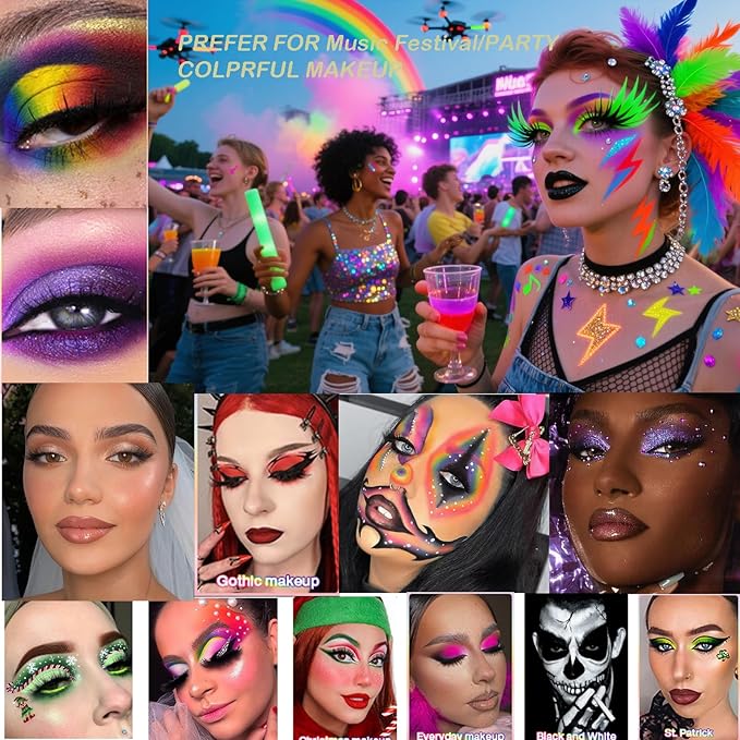 DE'LANCI Colorful EyeshadowPalette, 28 Neon Rainbow Eye Shadow Multi-Colored Metallic Shimmer Matte Makeup Bright Vivid Eye Makeup for Girls & Highly Pigmented Eyeshadow Cosmetics Daily Festival Looks
