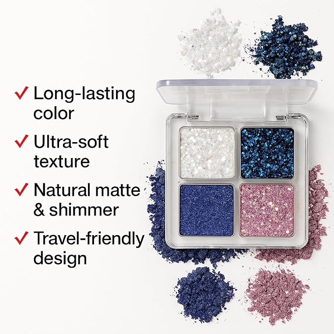 K'APEINE Glitter Shimmer Eyeshadow Makeup Palette, 4Colors Sparkle Eye Shadow Palettes Highly Pigmented Makeup Kit Long Lasting Waterproof Blendable Eyeshadow Palette