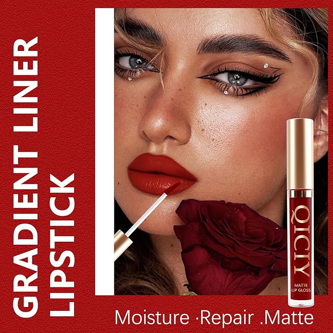 QueenDiary Lip Gloss and Liner Makeup Set, Lifter Gloss and Lifter Liner in Petal and Line Leader Shades (Natural and fresh)