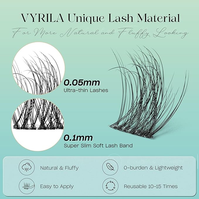 Lash Clusters 0.05mm Individual Lashes, 3D Wispy Lashes Clusters, 0.1mm Super Thin Band Resuable Natural Lashes,D Curl Faux Mink Lashes,144pcs Lash Extension (Green Vivid-D-0.05-8-16mix)