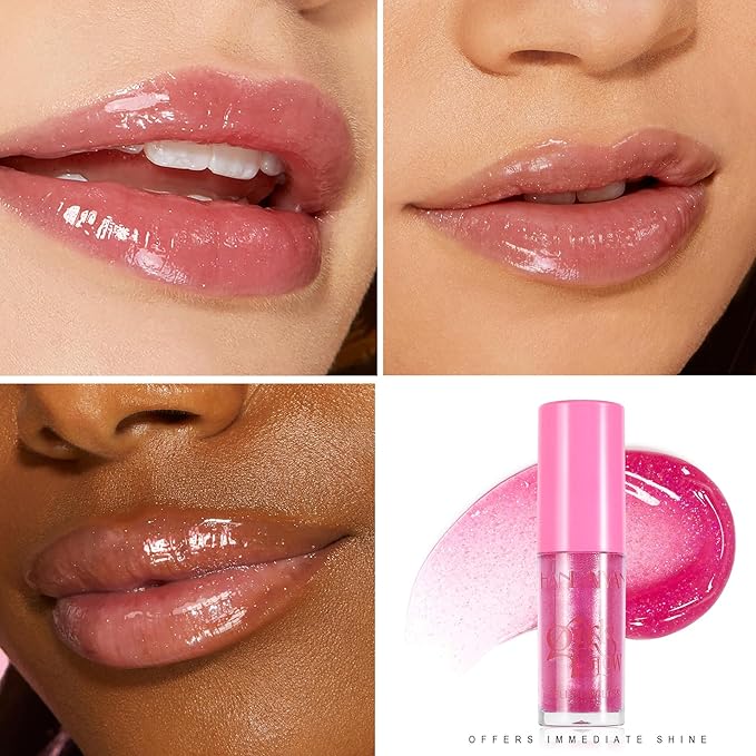 Beauty Glazed Big Brush Head Lip Oil, Ultra-Hydrating & Nourishing, Smooth Glossy Finish Lip Glow Oil, Shiny and Vegan Tinted Lip Gloss, Non-Sticky Formula (1, 01# Shiny)