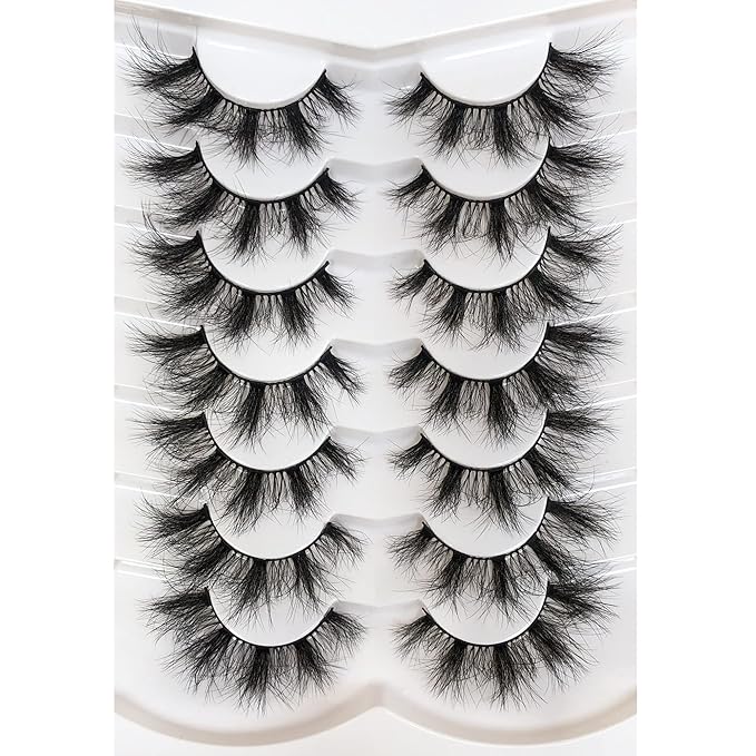 Pooplunch False Eyelashes Fluffy 8D Faux Mink Lashes Pack Dramatic 18MM Wispy Long Fake Eye Lashes 7 Pairs Multipack