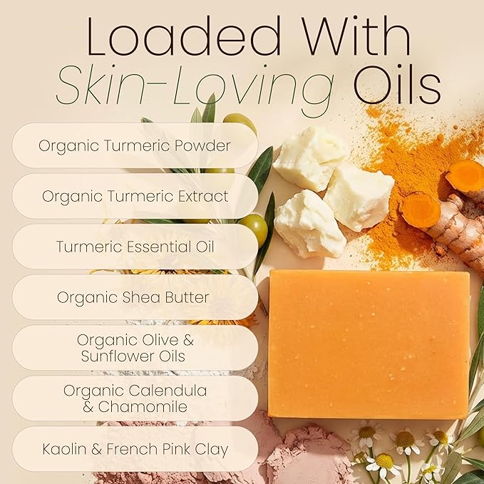 Aspen Kay Naturals Turmeric Soap for Face & Body - With Organic Shea Butter, Chamomile & Calendula - Gentle Turmeric Face Wash, All Skin Types, Made in USA 4.5 oz Bar