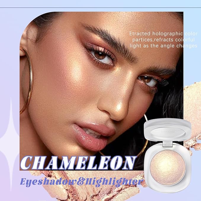 Holographic Duochrome Gold Silver Eyeshadow&Highlighter Palette Makeup, Color Shift Glitter Iridescent Cream Highlighter, Smooth Long Lasting Sparkling Facial Illuminator Palette Makeup #03