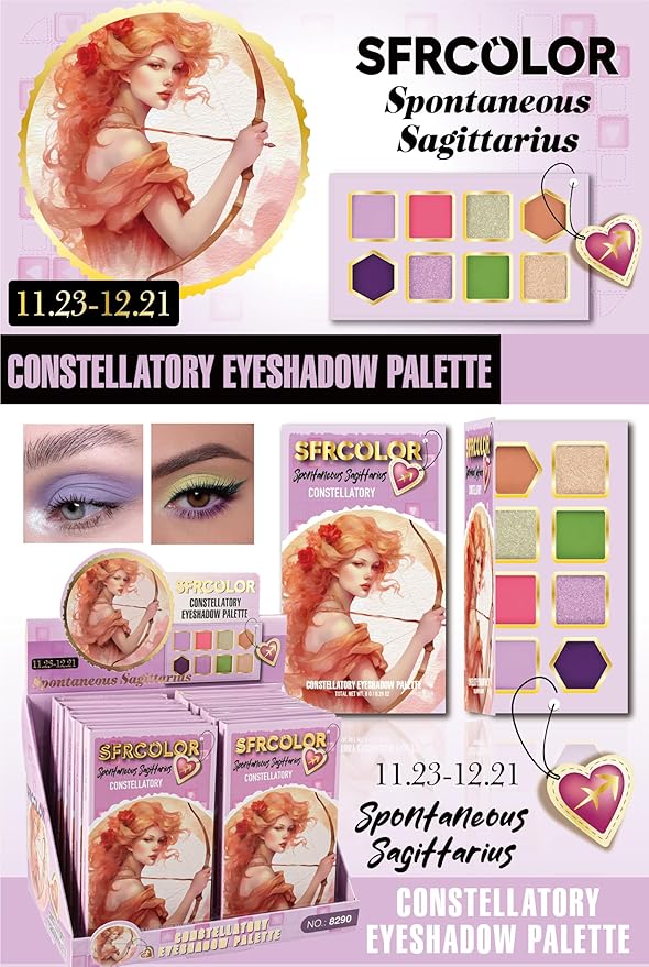 12-Color Zodiac Eyeshadow Palette, Matte Metallic Shimmer Pressed Pigments, Highly Pigmented Makeup Palette for Professional & Daily Eye Makeup (8290 Sagittarius)