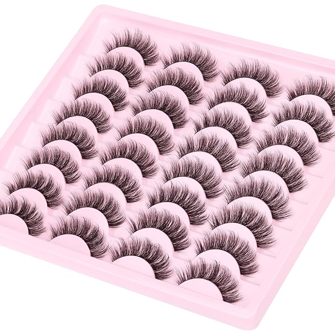 Natural Lashes Wispy Eyelashes Fuzzy Strip Eye Lashes Mink False Eyelashes Volume Fake Eyelashes 16 Pairs Eye Lashes Pack with Clear Lash Band