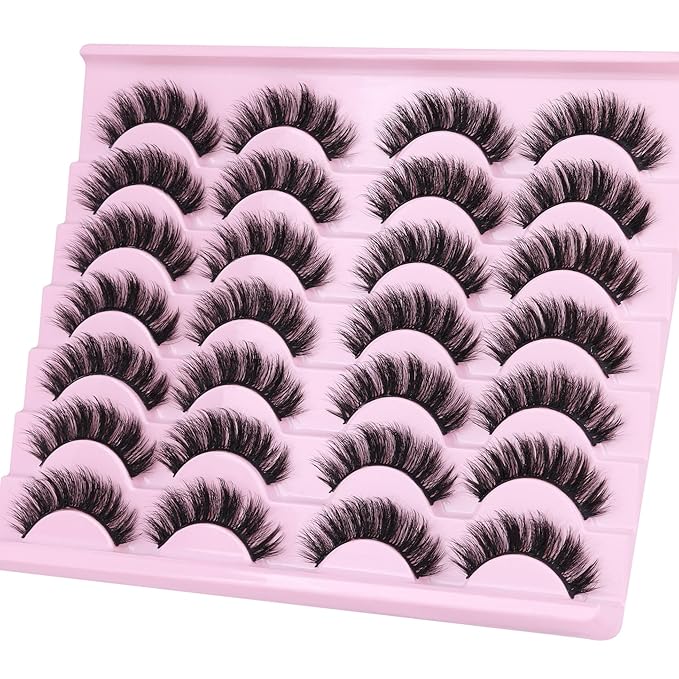 Natural Lashes Mink Fuzzy False Eyelashes Wispy Strip Fake Eyelashes Full Volume False Eye Lashes Pack Short Thick Lashes that Look Like Extensions 14 Pairs ALICROWN