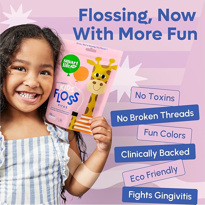 SmartLifeco Biodegradable* Kids Flossers - Unflavored Dental Floss Picks for Children, Fluoride & PFA Free, Straw Wheat Fun Animal Flossing Sticks for Toddlers Teeth, Eco Friendly Compostable*, 300x