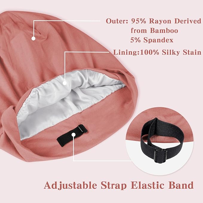 Fittia Satin Hair Bonnet for Sleeping, Silky No Frizzy for Curls Care, Adjustable Strap for Non-Slip, Dreadlocks Cap for Women&Men Brown Red