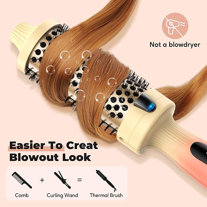 Farery 1.77-Inch Thermal Brush - Ceramic Ionic Heated Round Brush for 90's Full-Bodied Style, Volumizing, Smooth Hair & Natural Curls, Dual MCH Heating, Digital Display, 9 Temperature, Dual Voltage