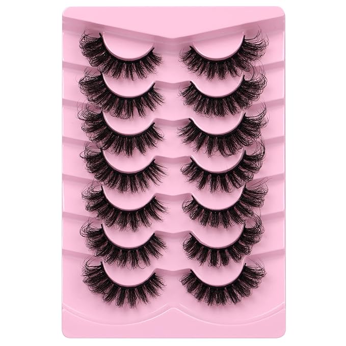 JIMIRE Faux Mink Lashes Volume False Eyelashes with Lash Glue Kit 18MM Dramatic Fluffy Cat Eye Lashes Russian Strip Lashes D Curl Mink Lashes Fluffy 7 Pairs Pack
