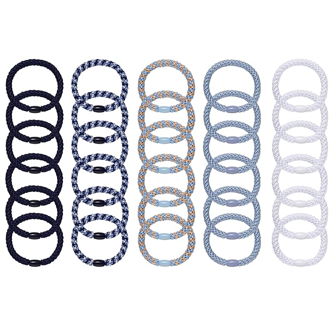 Hair Ties for Thick Hair 30 Pcs Elastics Hair Bands Ponytail Holders No Damage No Crease Hair Elastics For Women Girl(BLUE)