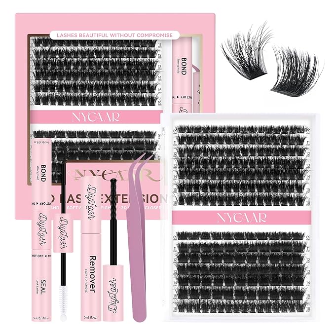 Lash Clusters 3D Effect Individual Lashes Kit NYCAAR 189pcs 100D200D D Curl 9-16MIX Eyelash Clusters Wispy Lashes Fluffy Cluster Lashes Kit with Lash Glue Remover Applicator Easy to Use for Beginners