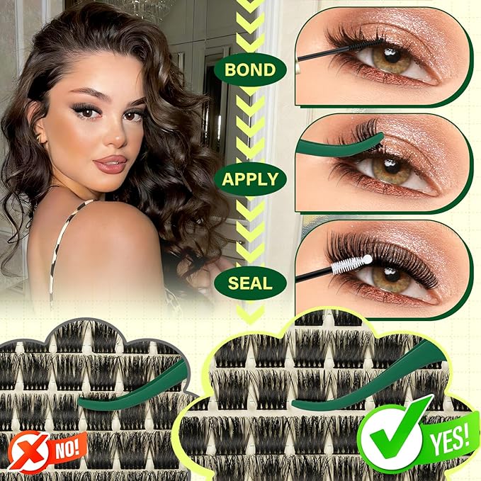 DIY Lash Extension Kit KEYYOU 144pcs Lash Clusters Eyelash Extension Kit with Mascara Brush Bond and Seal Lash Remover Lash Applicators Lash Brush for DIY Lash Extensions (Y12 Kit)