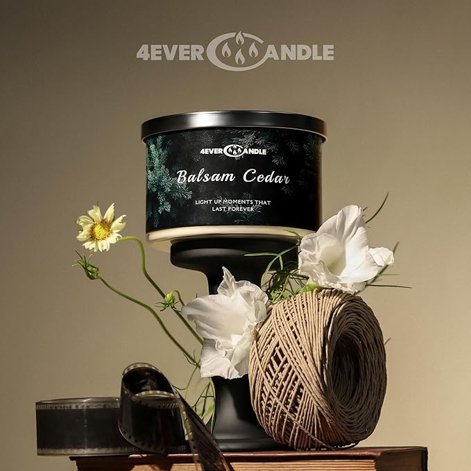 4EVER Scented Candles | 4-Wick 18oz Soy Wax Candle | Up to 50Hrs Clean Burn | Aromatherapy Candles for Home Scented | Gifts for Women & Mom, Balsam Cedar