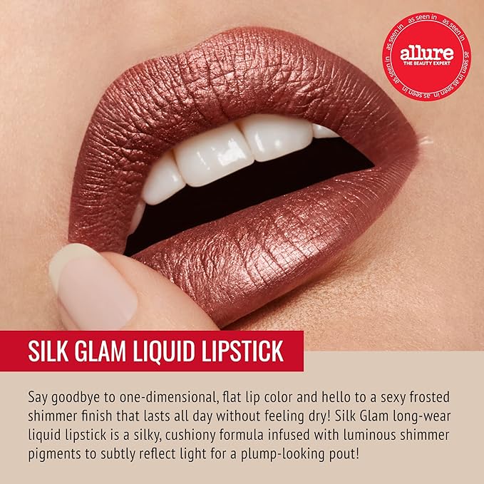 Runway Rogue ‘Film Noir’ Golden-Bronze Silk Glam Long Wear Liquid Lipstick Bundle with ‘Trendsetter’ Matte Soft-Mocha Designer Liner Lip Liner