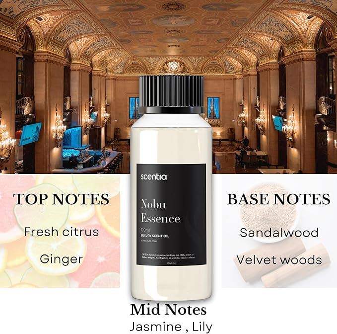 Scentia Diffuser Oil Inspired by The Nobu Hotel - 120 mL 4.06 fl oz - Essential Oil Blend Jasmine, Lilly, Sandalwood for Aromatherapy Diffusers - Nobu Essence - Made in USA
