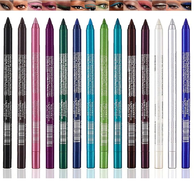 14-Pack Eyeliner Pencil Waterproof Colored Gel Liners with Metallic & Shimmer Finishes Smudge-Proof,14-Pack Metallic Gel Eyeliners,
