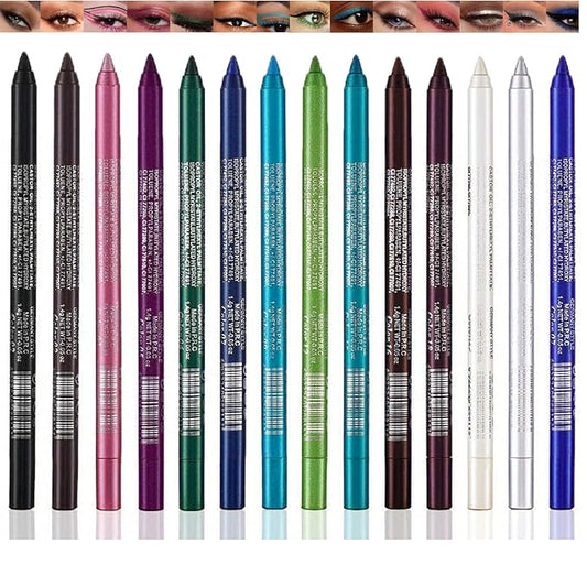 14-Pack Eyeliner Pencil Waterproof Colored Gel Liners with Metallic & Shimmer Finishes Smudge-Proof,14-Pack Metallic Gel Eyeliners,
