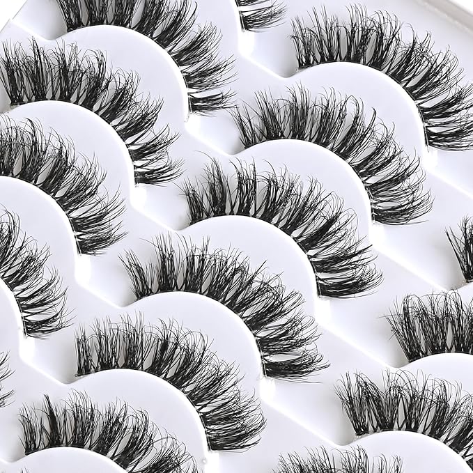 Lashes False Eyelashes Natural Wispy Fake Lash Strips 50D Strip Lash Clusters Cat Eye Volume Mink Eyelash Pack Fluffy Eye Lashes Natural Look Short Cateye Full Pestañas Sets by FenBair