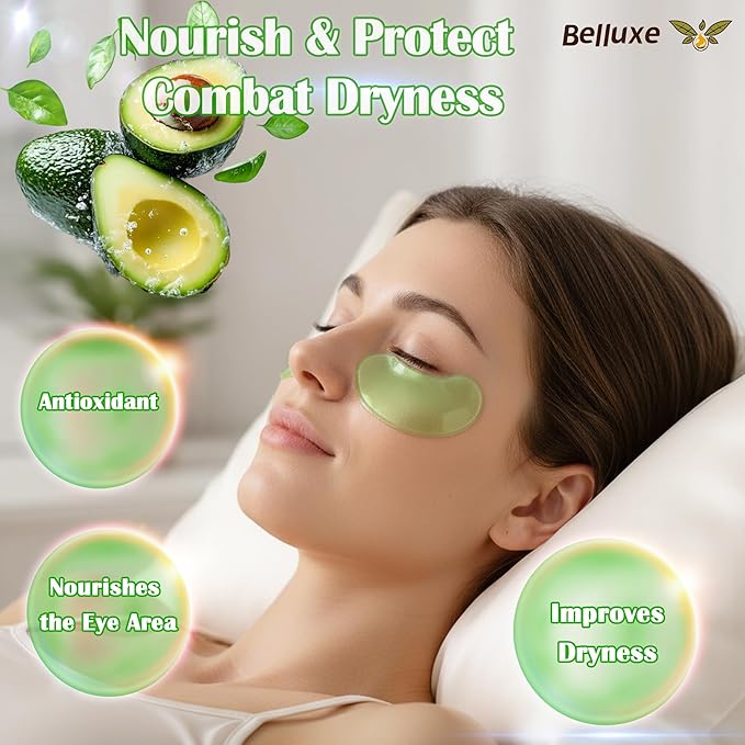 Belluxe 2 Pack Avocado Eye Mask – 60 Pairs, 120pcs | Nourishing & Moisturizing Eye Gel Patches for Dry Skin & Wrinkles, Hydrating Under Eye Mask for Collagen Boost