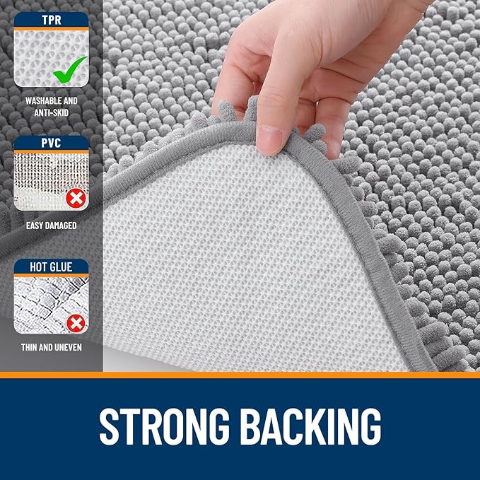 OLANLY Bathroom Rugs 44x24, Extra Soft Absorbent Chenille Bath Rugs, Rubber Backing Quick Dry, Machine Washable Bath Mats for Bathroom Floor, Tub and Shower, Home Decor Accessories, Grey