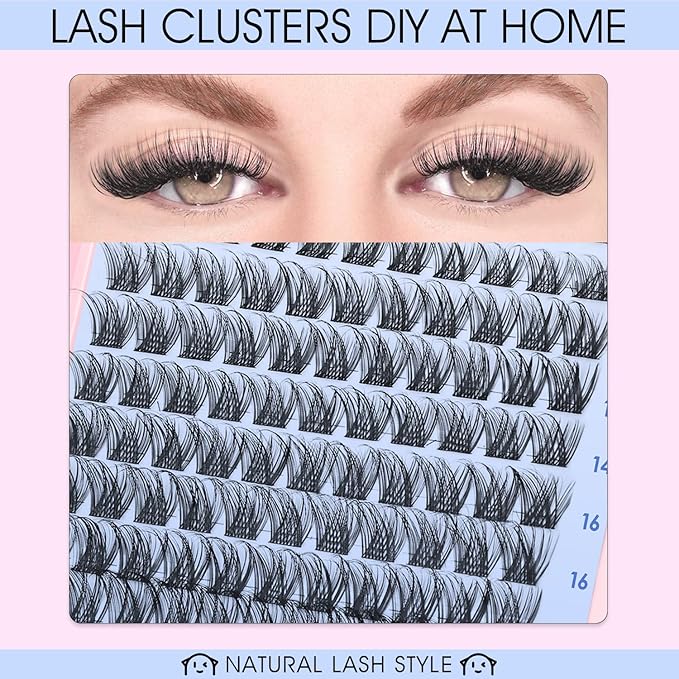 DIY Lash Extension Kit Natural Look Wispy Lash Clusters D Lashes Clusters 8-18mm Eyelash Extension Kit Lash Bond and Seal Lash Tweezers Individual Lashes Lash Cluster Kit For Beginners
