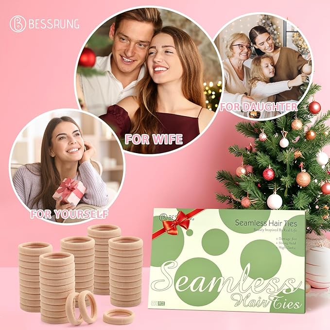 100 Pcs Thick Seamless Tan Hair Ties, Ponytail Holders Hair Accessories No Damage for Thick Hair Valentine's Day Gift(Light Blonde Colors)