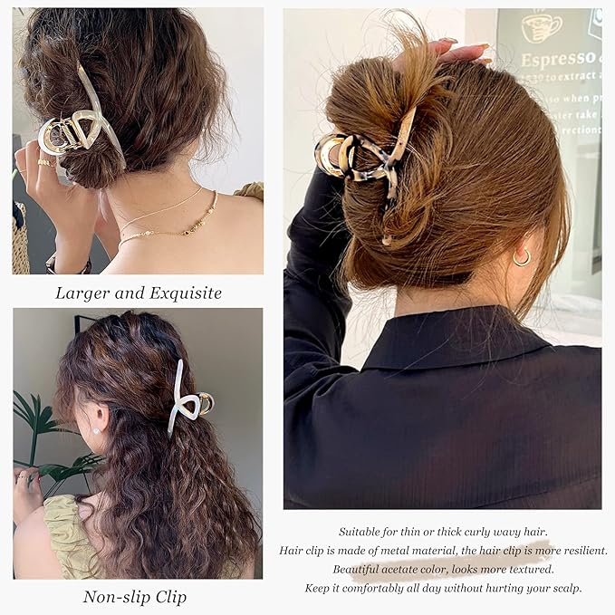 Big Butterfly Claw Hair Clips for Women - 4.5" Acetate & Metal Hair Accessories for Long, Thick Hair (3 Pcs)