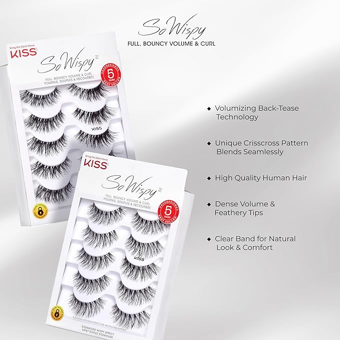 KISS So Wispy, False Eyelashes, 'Pompadour', 16mm, Includes 5 Pairs Of Lashes, Easy to Apply, Reusable Lash Clusters