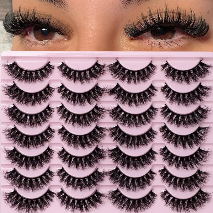 Fluffy Mink Lashes 8D Cat Eye Lashes Short Stirps Lash Volume False Eyelashes 14 Pairs D Curl Dramatic Soft Eyelash That Look Like Extensions