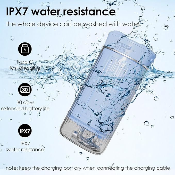 Hooyapik Portable Eco-Friendly Water Flosser 225ML Long-Lasting Endurance Travel Oral Irrigator for Gum Care/Implants/Braces (Blue)