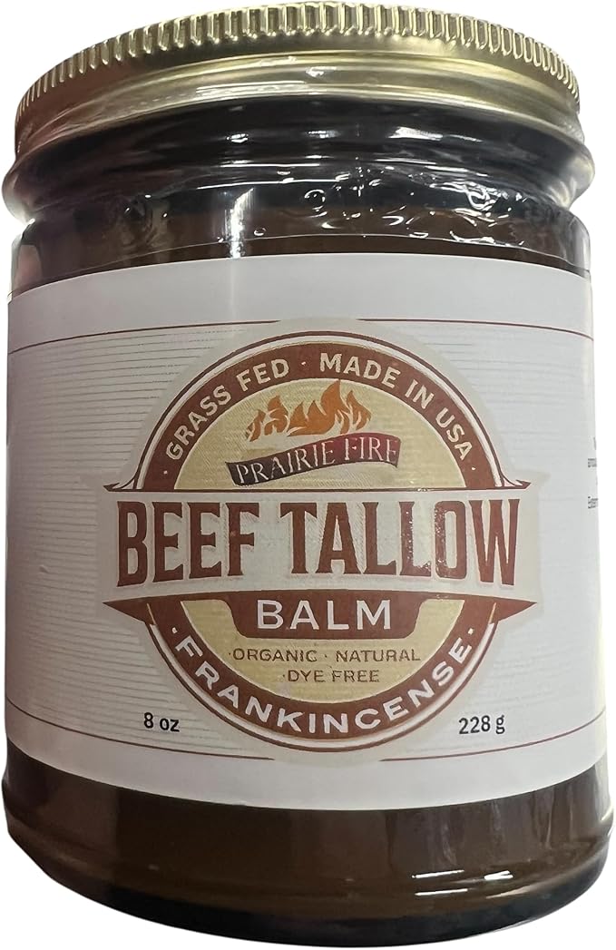 Prairie Fire Candles Grass Fed Beef Tallow Balm - 8 oz - Made in USA - Organic Grass Fed and Finished - Moisturizing Skin Care Frankincense