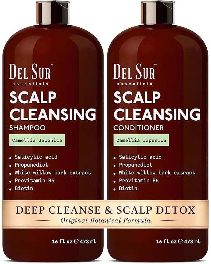 DEL SUR Scalp Cleansing Shampoo and Conditioner Set | 16 fl oz Each | with Camellia Japonica, Salicylic Acid & Willow Bark | Clarifying Oil Control for Build Up & Oily Scalp