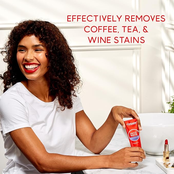 Colgate Optic White Advanced Hydrogen Peroxide Toothpaste, Teeth Whitening Toothpaste Pack, Enamel-Safe Formula, Helps Remove Tea, Coffee, and Wine Stains, Sparkling White, 3 Pack, 3.2 oz