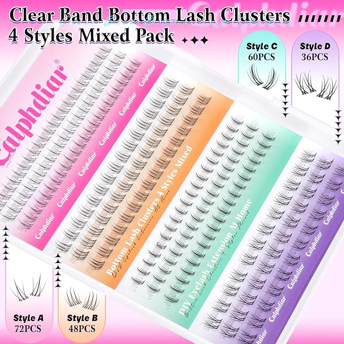 Bottom Lashes Natural Bottom Lash Clusters 4 Styles Lower Eyelash Extension Individual Lashes 216pcs Clear Thin Band Bottom Eyelashes Clusters DIY Lower Lashes Extensions by calphdiar