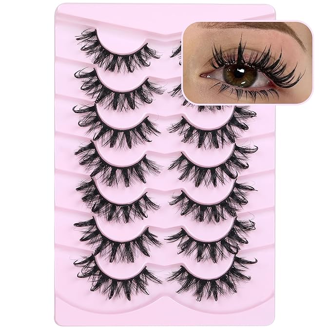 Lashes Wispy False Eyelashes Natural Fairy Fake Eyelashes Cat Eye Lashes Mink Long Strip Eyelashes Doll Manga Lashes 7 Pairs C Curly Lashes Pack by ALICROWN