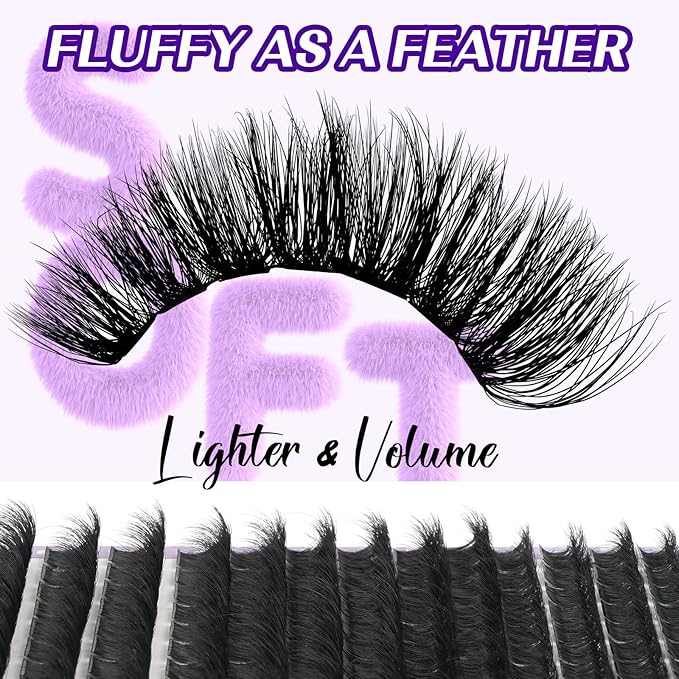 B&Q Fluffy Lash Clusters Kit 200D Mixed Volume Lash Clusters 10-18mm Individual Lashes Kit Salon-style Dramatic Thick eyelash extension 280pcs Suitable for Beginners Makeup at Home(KIT-200D)